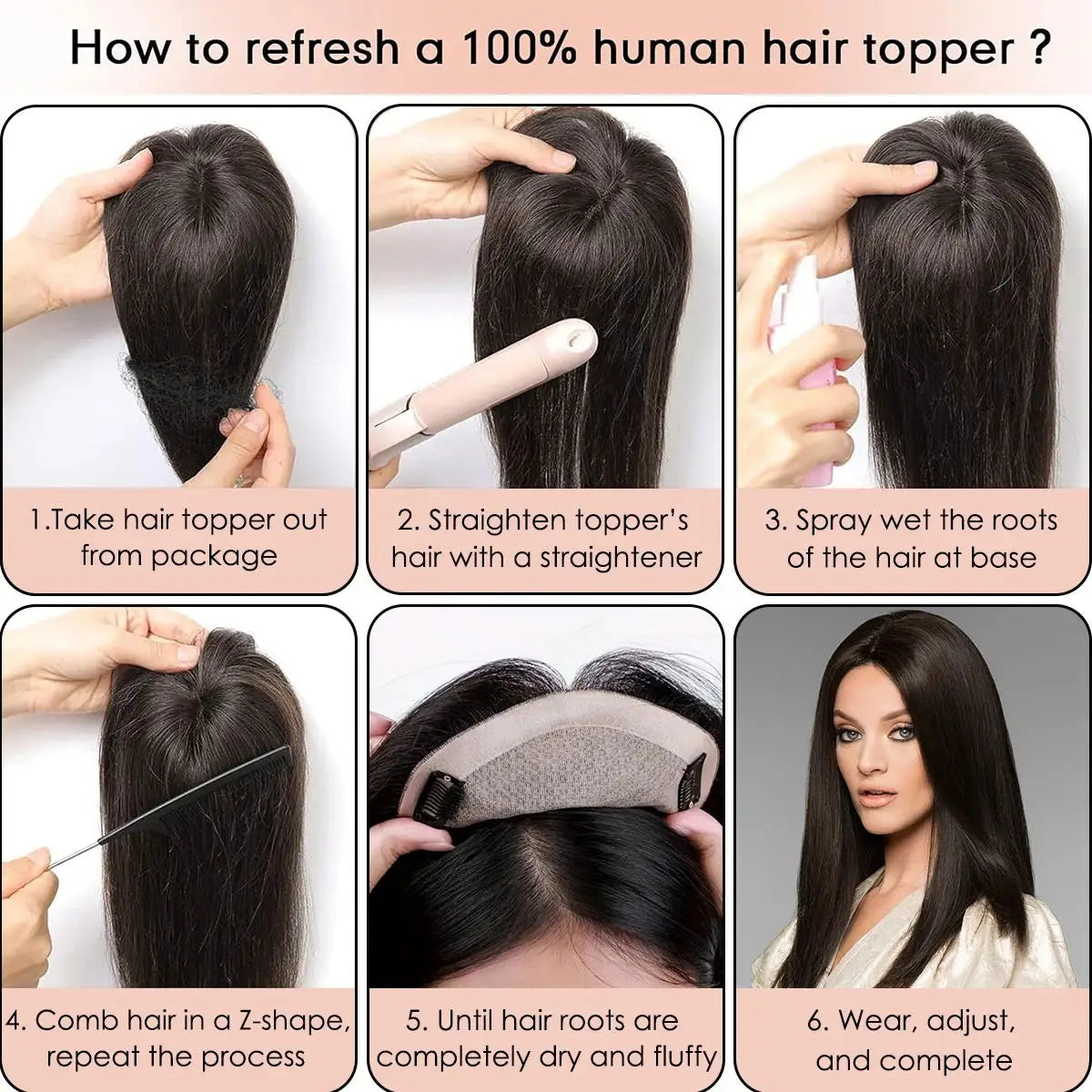 10x12 CM · Silk Base · European Virgin Human Hair Topper · Straight · Natural Black · for Women Clip-In