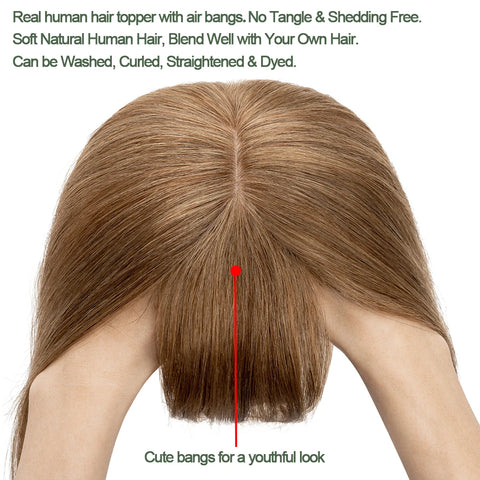 7x13 CM · Silk Base · Center Part· 100% Human Hair · Hair Topper · 16 Colors (Black | Brown | Blonde | Grey) · for Women Clip-In
