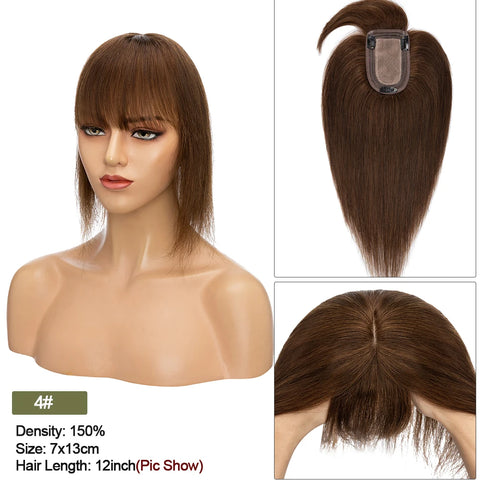 7x13 CM · Silk Base · Center Part· 100% Human Hair · Hair Topper · 16 Colors (Black | Brown | Blonde | Grey) · for Women Clip-In