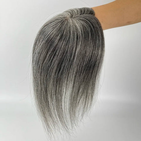 5x3" · Mono & PU Base · Brazilian Remy Human Hair · Hair Topper · Grey White Blend · for Women Clip-In