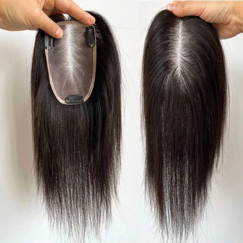 8–15 CM · Mono & PU Base · Malaysian Virgin Human Hair · Hair Topper · Natural Black | Brown · for Women Clip-In