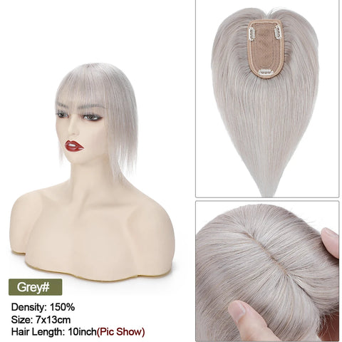 7x13 CM · Silk Base · Center Part· 100% Human Hair · Hair Topper · 16 Colors (Black | Brown | Blonde | Grey) · for Women Clip-In