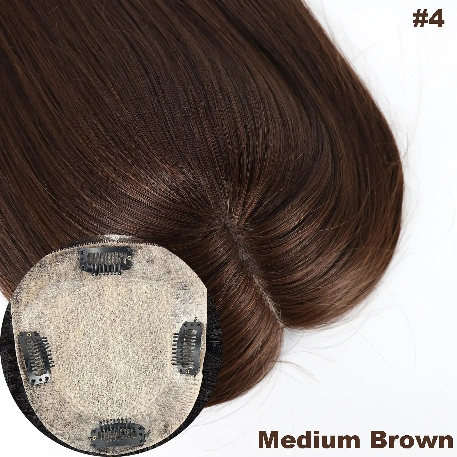 12x13 & 15x16 CM · Silk Base · European Virgin Human Hair Topper · Natural Black, Jet Black, Medium & Dark Brown · for Women · Clip-In or PU