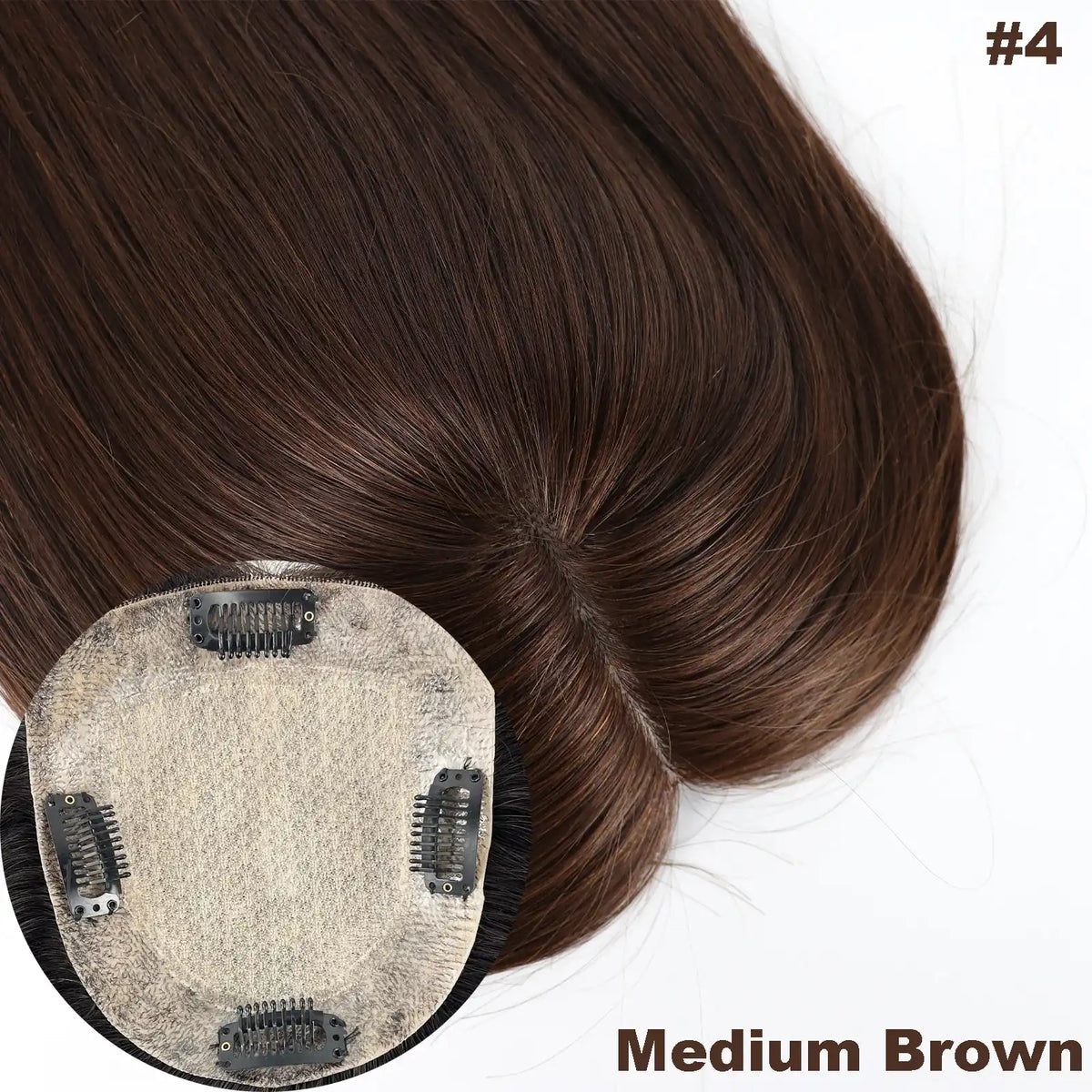 12x13 & 15x16 CM · Silk Base · European Virgin Human Hair Topper · Natural Black, Jet Black, Medium & Dark Brown · for Women · Clip-In or PU