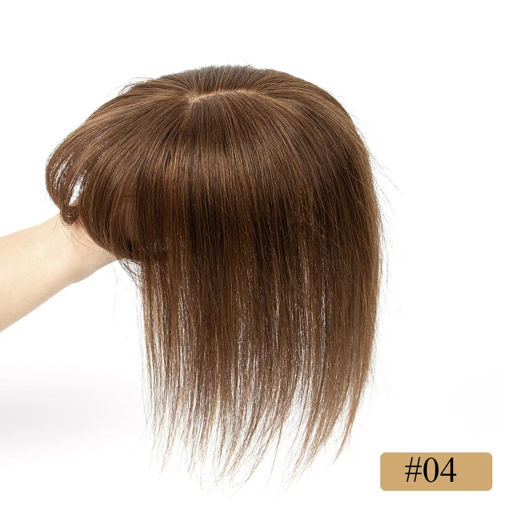 Human Hair Topper with Bangs - 3.1x4.7 inch Clip-In Hair Piece