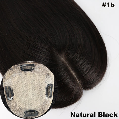 12x13 & 15x16 CM · Silk Base · European Virgin Human Hair Topper · Natural Black, Jet Black, Medium & Dark Brown · for Women · Clip-In or PU