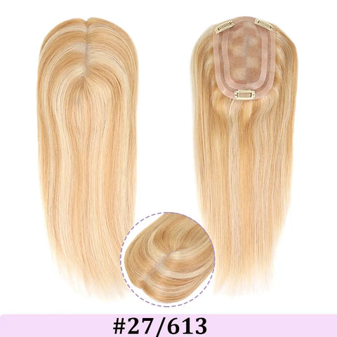 4x6" · Mono & PU Base · Brazilian Remy Human Hair Topper · Multi-Color · 14 Inches · for Women · Clip-In