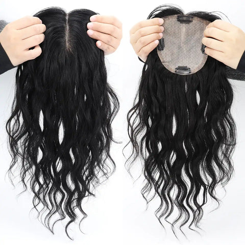 5x5" & 6x6" · Silk Base ·Center Part· European Virgin Human Hair Topper · Loose Wave · Center Part · for Women Clip-In