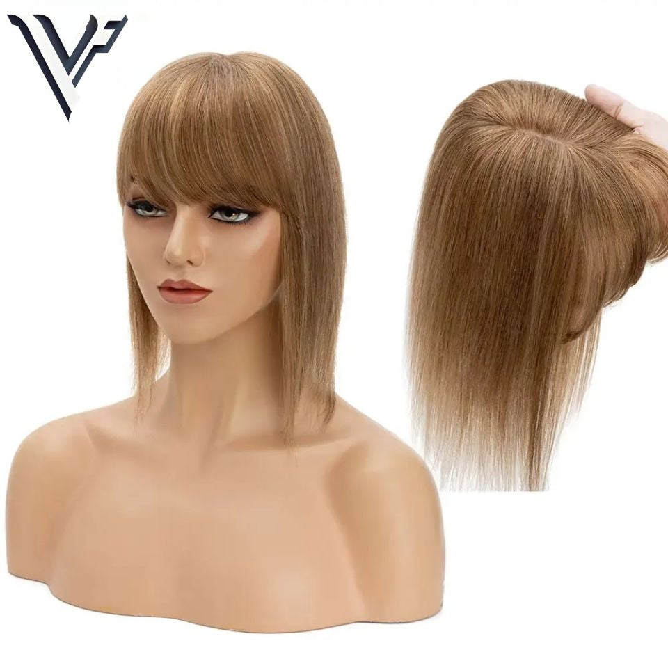 7x13 CM · Silk Base · Center Part· 100% Human Hair · Hair Topper · 16 Colors (Black | Brown | Blonde | Grey) · for Women Clip-In